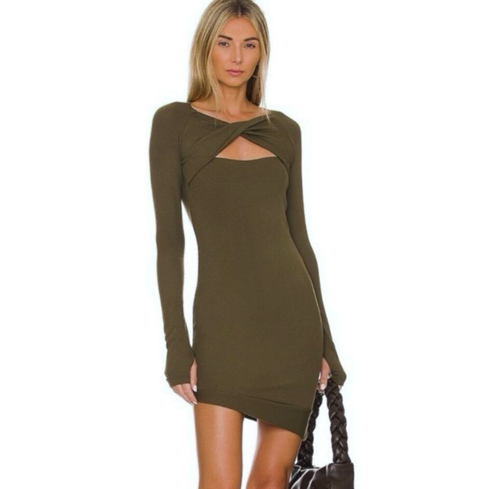 Alix NYC Barlow Olive Green Ribbed Knit Jersey Modal Mini Dress S
